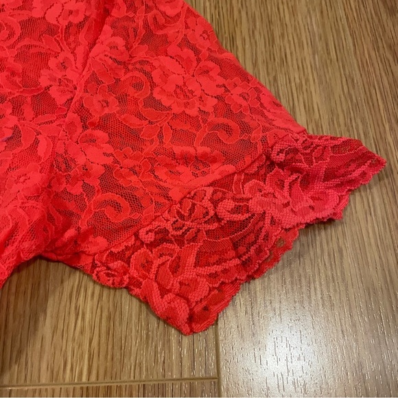 Vintage Gaviota Sheer Neon Red Lace Tee - S - Picture 6 of 8